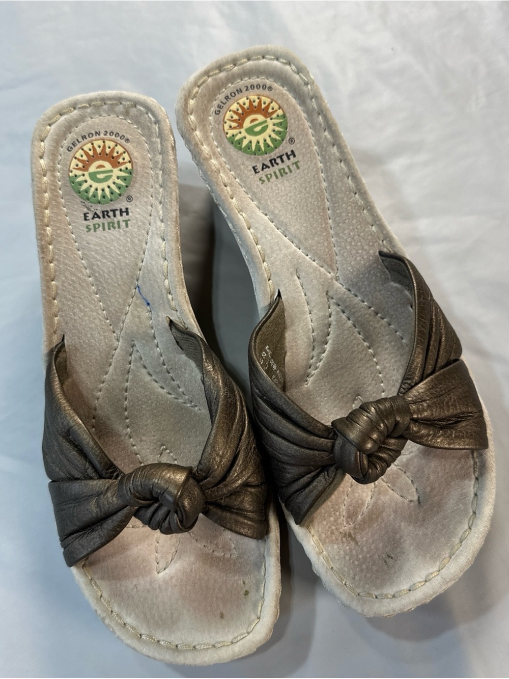 Earth Spirit Bronze Knot-Front Slide Sandals
